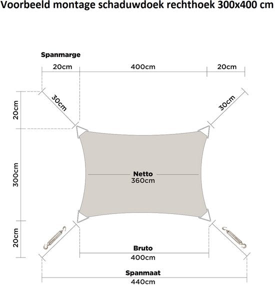 hanSe® Schaduwdoek Rechthoek Waterafstotend 3x4,5 m Zonnedoek Zand
