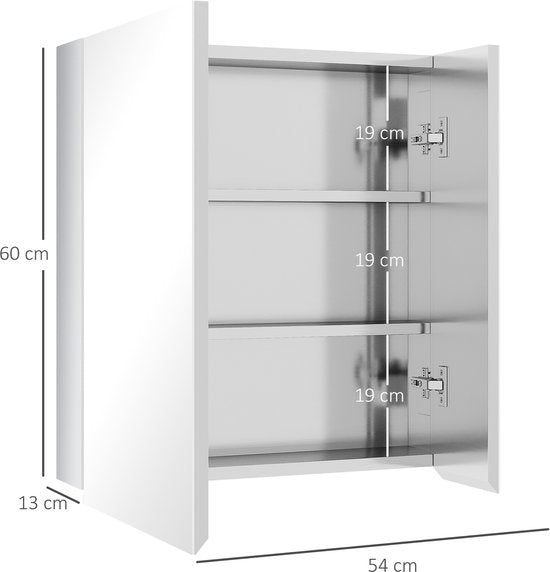 4goodz Spiegelkast/Badkamerspiegelkast met 3 binnenplanken, dubbele deur - zilver
