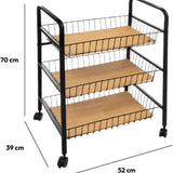5Five® Serveerwagen met 3 draadstaal opbergvakken 52x39x70 cm - Zwart