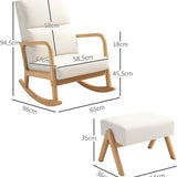 Schommelstoel met Kruk - Zachte Bekleding Linnenlook - Houten Frame - Crèmewit