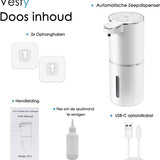 Vesfy Automatische Zeepdispenser met Wandmontage - USB Oplaadbaar - Infrarood Sensor en Foamfunctie - 380ML