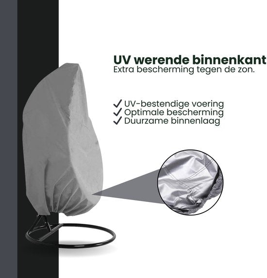 Beschermhoes Hangstoel Egg - Grijs - 190 x 115 cm - Waterproof - Universeel model - Hoes van Egg Chair - Waterdichte Beschermer voor Egg Stoel met Standaard