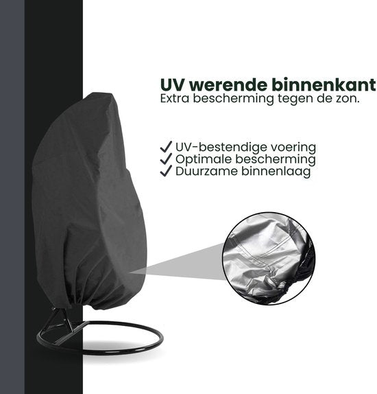 Beschermhoes Hangstoel Egg - Zwart - 190 x 115 cm - Waterproof - Universeel model - Hoes van Egg Chair - Waterdichte Beschermer voor Egg Stoel met Standaard