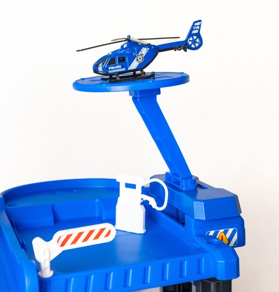 DMG Supply Politiegarage Speelset - 3-Laagse Speelgoedgarage met Lift en Helikopterplatform - Met 2 Auto’s en 1 Helikopter - Vanaf 3 Jaar