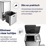 Luzzo Kansas Push Afvalscheidingsprullenbak 63 liter 3 bakken