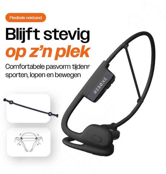 REBØNE® Urban Bone Conduction Headphone – Sport Oortjes Draadloos – Open Ear Hardloop Oordopjes – Bluetooth – 8 uur speeltijd – IPX6 – Zwart