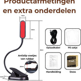 Roodlicht Leeslampje - Stimuleert Melatonine en Bioritme voor Betere Slaap - Klemlamp voor in Bed - Leeslampje voor Boek - Rood Licht Lamp