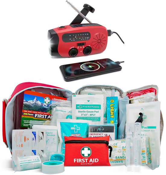 Bright Care® Noodpakket voor Thuis - Overleven bij Oorlog, Stroomuitval & Rampen - EHBO Kit - 2000mAh Noodradio met Powerbank - Overlevingspakket - 72+ uur Survival Kit