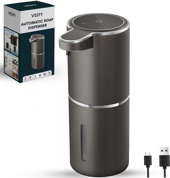 Vesfy Automatische Zeepdispenser Zwart met Wandmontage - USB Oplaadbaar - Infrarood Sensor en Foamfunctie - 380ml - Zeeppompje