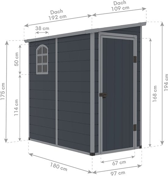 Westmann Kunststof Aanbouw Tuinschuur Hortus L -248x134x194cm - Grijs