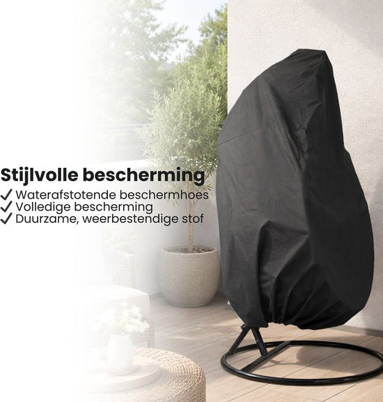 Beschermhoes Hangstoel Egg - Zwart - 190 x 115 cm - Waterproof - Universeel model - Hoes van Egg Chair - Waterdichte Beschermer voor Egg Stoel met Standaard