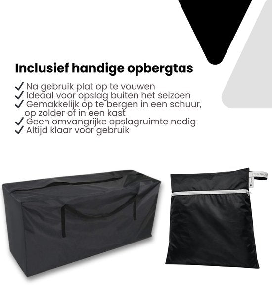 Tuinkussentas - Zwart - 173 x 76 x 51 cm - Opbergtas voor Tuinmeubelkussens - Tuinstoelkussentas - Tuinsetkussen Opbergtas