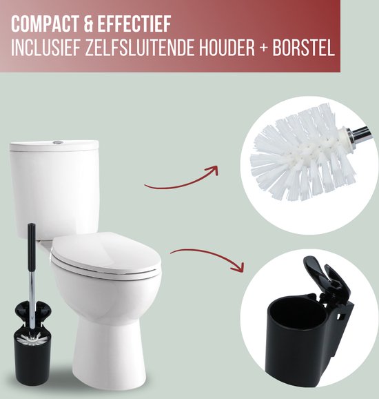 4bathroomz® Dichte Toiletborstel met Wandhouder - Automatische Zwarte Wc borstel