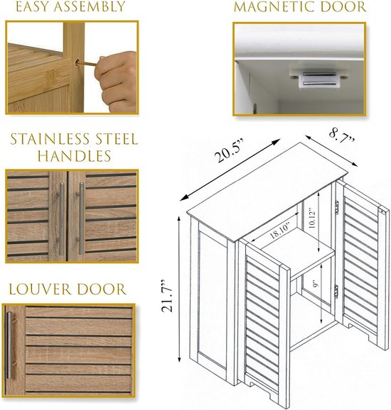 4goodz Wandkast Badkamer MDF Stockholm 52x22x55cm - wit/bruin