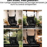 Hangstoel met Kussen – Hangende Stoel voor Binnen en Buiten – Inclusief Ophangset – Belastbaar tot 125 kg – Katoenen Hangstoel voor Tuin, Balkon, Slaapkamer & Balkon – Zwart