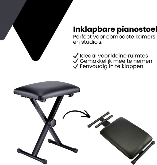 Pianokruk Verstelbaar - Zwart - In 3 Hoogtes verstelbaar - Pianokrukje Inklapbaar - Keyboard Kruk