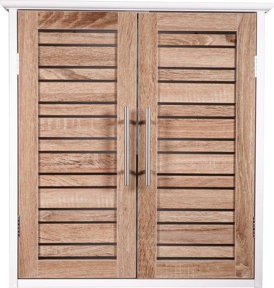 4goodz Wandkast Badkamer MDF Stockholm 52x22x55cm - wit/bruin