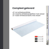 FLOKOO Whiteboard Sticker XL Zelfklevend (200 x 45 cm) met 4 Stiften met Wisser - Whiteboard Folie - Beschrijfbare Muursticker - Whiteboardsticker - Whiteboardfolie - Schoolbord Folie - Memobord Folie