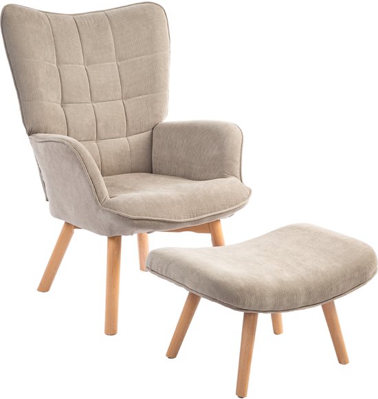 4goodz Oor-Fauteuil met Voetenbank Ribfluweel Optiek - Bruin