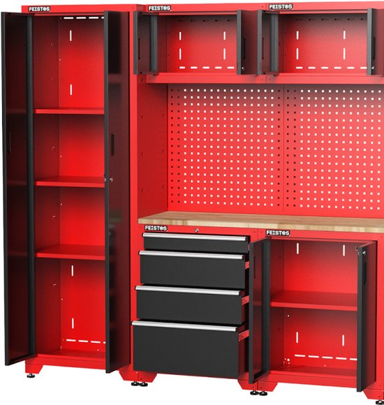 Feistos Gereedschapswand Hoge kast Juno 11 - 46x396x198cm - Zwart/Rood