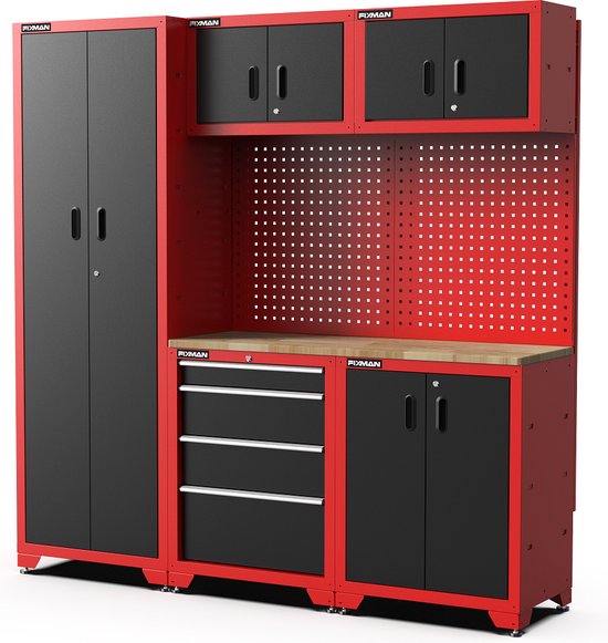 Feistos Gereedschapswand Hoog Juno 2- 46x198x198 cm - Zwart/Rood