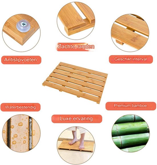 Badmat - Bamboe - Douchemat antislip - Voor in douche of bad - Houten - Douchemat - Badkamer mat - Saunamat