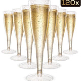 Plastic Champagneglazen - 120 Stuks - Gouden en Zilveren Glitter - Voor Bruiloften, Verjaardagen & Feesten, 135ml - Herbruikbaar