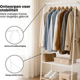 Kledingrek Staand – Kledingrek met Planken – Garderoberek Metaal – Open Kast – Kapstokrek – Wit – Voor Slaapkamer en Hal