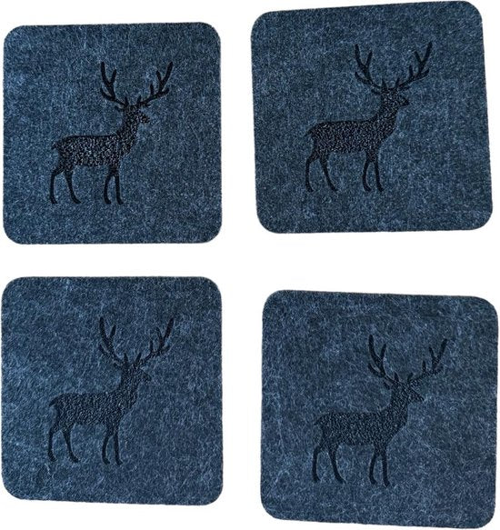 Onderzetters - Zwart met Eland - 4 stuks - Vilt - Dubbelzijdig - Tafelbeschermer - Onderzetters voor Glazen