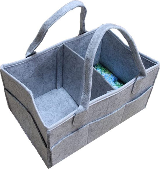 Luiertas Vilt - Grijs - Vilt - 32 x 22 x 19 cm - Luier Organizer - Draagbare Organiser met Handige Vakken - Verzorgingstas