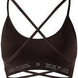 SparkNine Breeze sportbeha - beugelloos - kruislingsbandjes - S - bruin - ademend - open rug - met verwijderbare vulling