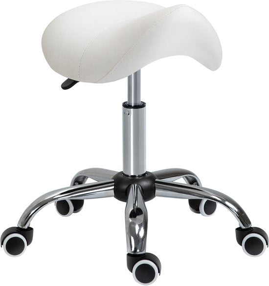 Ergonomische Zadelkruk Kunstleer Amazonekruk in Hoogte Verstelbaar 49-61 cm - Wit