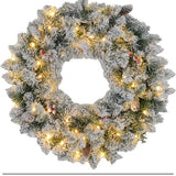 Kerstkrans met LED-verlichting, rode bessen 60 cm doorsnede