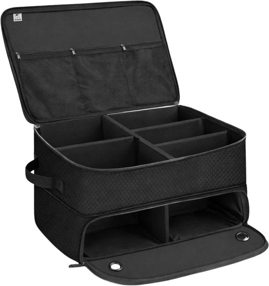 Golf Organizer Tas voor Kofferbak – Golf Accessoire Opbergbox met Schoenenvak – Waterafstotende Golf Opbergtas met Verstelbare Vakken – Golf Cadeau voor Heren & Dames – Zwart