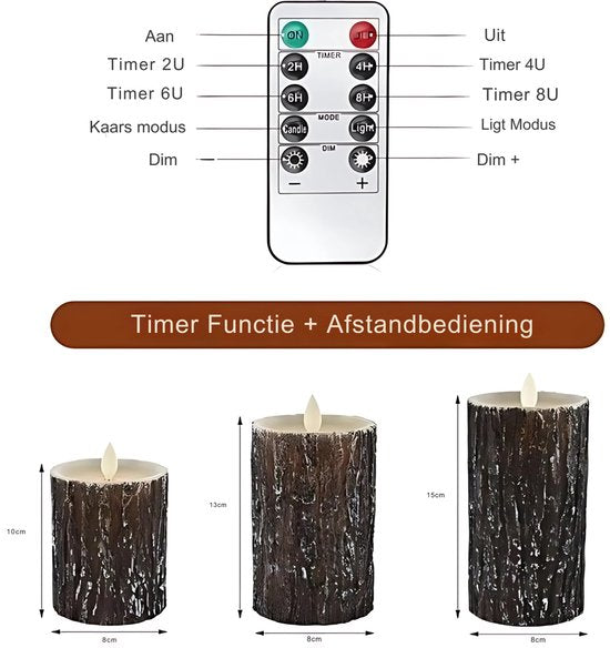 LED Kaarsen Met Afstandsbediening - Bewegende Vlam - Echte Wax - Elektrische Kaarsen - Op Batterijen - Dimbaar en Timer Functie - Set van 3