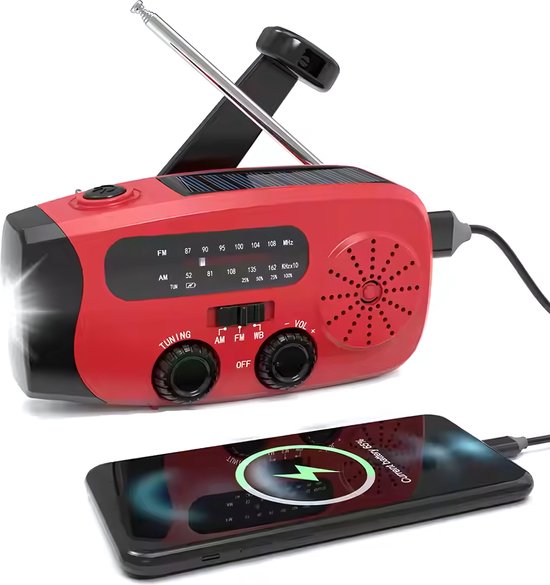 NOVIFY Noodradio - Oplaadbare Radio met Powerbank en Zaklamp - AM/FM - USB-C Kabel - Opladen via Zon, USB & Crank - Survival Radio voor Noodsituaties en Avontuur