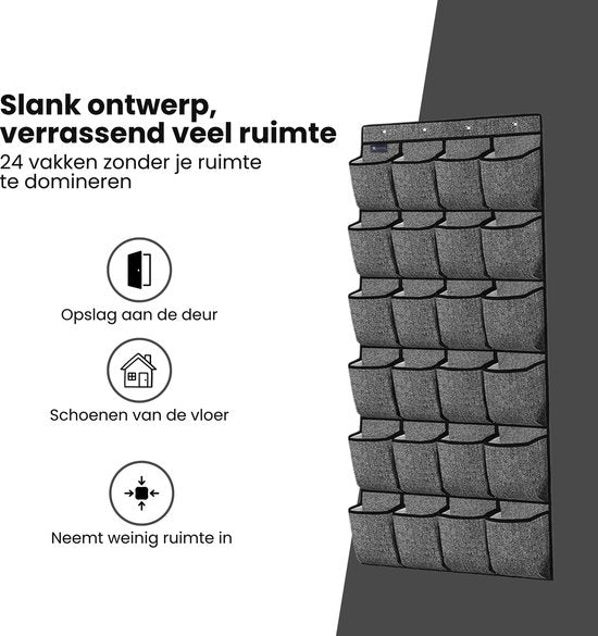 Schoenenkast Hangend - Schoenenzak 24 vakken - Opbergen van Schoenen aan Deur - Schoenenzak Grijs - Oplossing voor rondslingerende schoenen - Hoogwaardige Schoenenkast