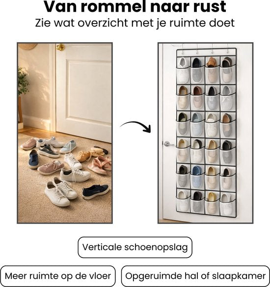 Schoenenkast Hangend - Schoenenzak 24 vakken - Opbergen van Schoenen aan Deur - Schoenenzak Wit - Oplossing voor rondslingerende schoenen - Hoogwaardige Schoenenkast