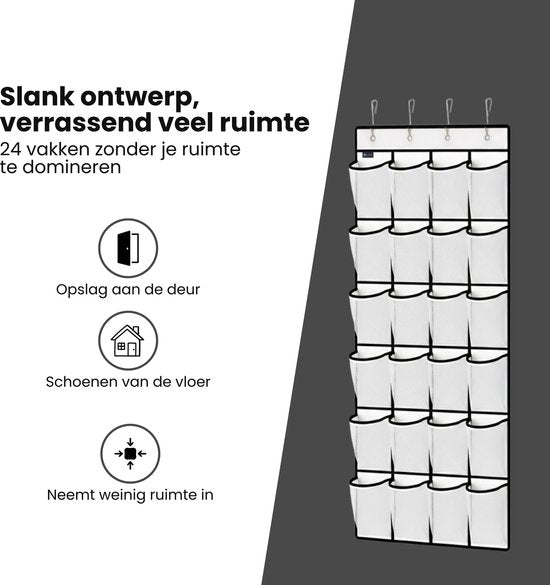 Schoenenkast Hangend - Schoenenzak 24 vakken - Opbergen van Schoenen aan Deur - Schoenenzak Wit - Oplossing voor rondslingerende schoenen - Hoogwaardige Schoenenkast