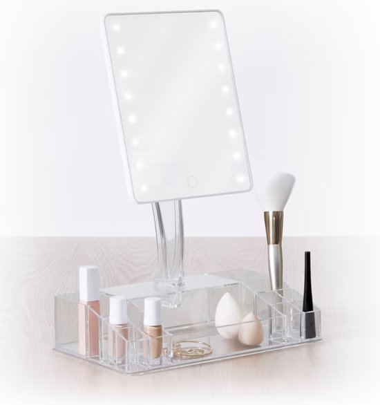 Make-up spiegel met LED en opbergbakjes 28x16x38cm
