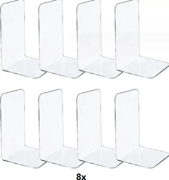 Boekensteun Plexiglas - 8 Stuks - Boekensteunen - Plank Organizer - Doorzichtig Boekenstandaard - Boeksteun - Boekenhouder - Boekenrek – Transparant