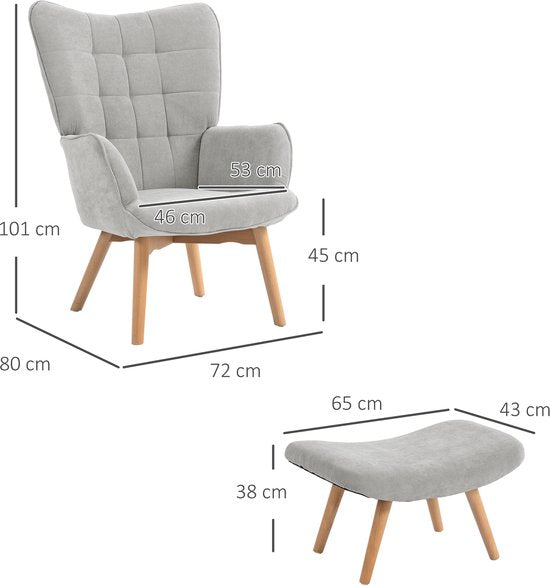 4goodz Oor-Fauteuil met Voetenbank Ribfluweel Optiek - Grijs