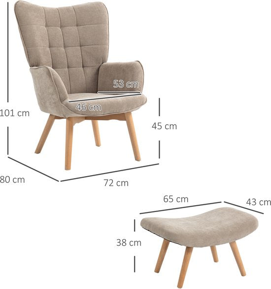 4goodz Oor-Fauteuil met Voetenbank Ribfluweel Optiek - Bruin