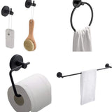 Badkamer Accessoire Set - Zwart – 4-delig – Handdoekstang, WC Rolhouder, Handdoekring & Haak – RVS – Wandbevestiging – Modern Design