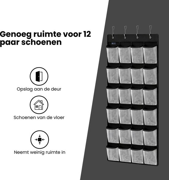 Schoenenkast Hangend - Schoenenzak 24 vakken - Opbergen van Schoenen aan Deur - Schoenenzak Zwart - Wit - Oplossing voor rondslingerende schoenen - Hoogwaardige Schoenenkast