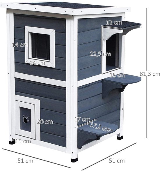 4goodz Kattenvilla 2 verdiepingen 51x51x81 cm - Grijs