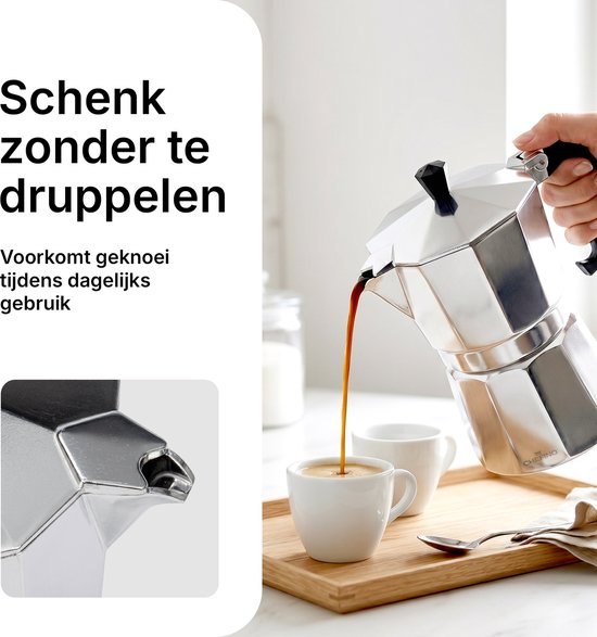 Chefino Percolator 6 Kops – Moka Pot 270 ml – Espressopot voor Italiaans Koffiezetten – Aluminium Mokkapot – Espressomaker voor Gasfornuis