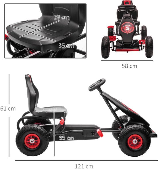 Skelter met Verstelbare Stoel, 5-12 Jaar - Rood+Zwart