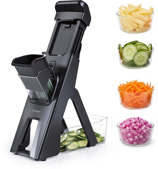 Mandoline - Groentesnijder met Opvangbak – Verstelbare Groente Snijder – Julienne Snijder – Blokjessnijder – Groente Hakker – Mandoline Keuken – Komkommer, Ui en Groente Snijden - Uiensnijder — Keukensnijder — Vaatwasserbestendig