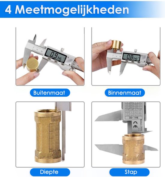 Digitale Schuifmaat - 150 mm Precisie Meting met LCD Display - Inclusief Opbergtas & Batterijen